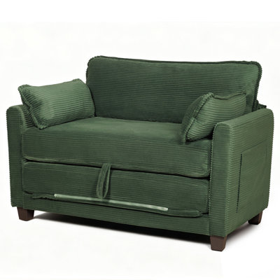 2-in-1 Convertible Corduroy Sofa Bed, 2-Seater Two-Form Switch Loveseat Sleeper Sofa with Side Storage, High-Rebound Sponge & Solid Wood Composite Frame, Easy Assembly for Home Living Room/Study.