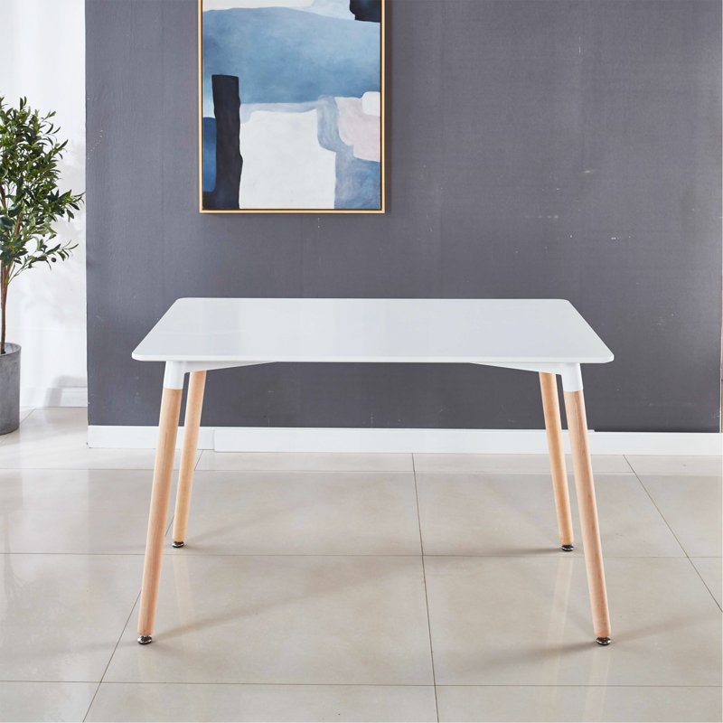 Table 115X75X75CM, Plateau blanc / base jaune