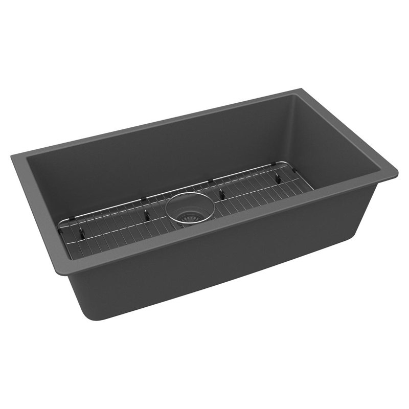 Elkay Quartz Classic 33" x 18-7/16" x 9-7/16", Single Bowl Undermount Sink Kit, Matte Black, Matte Black