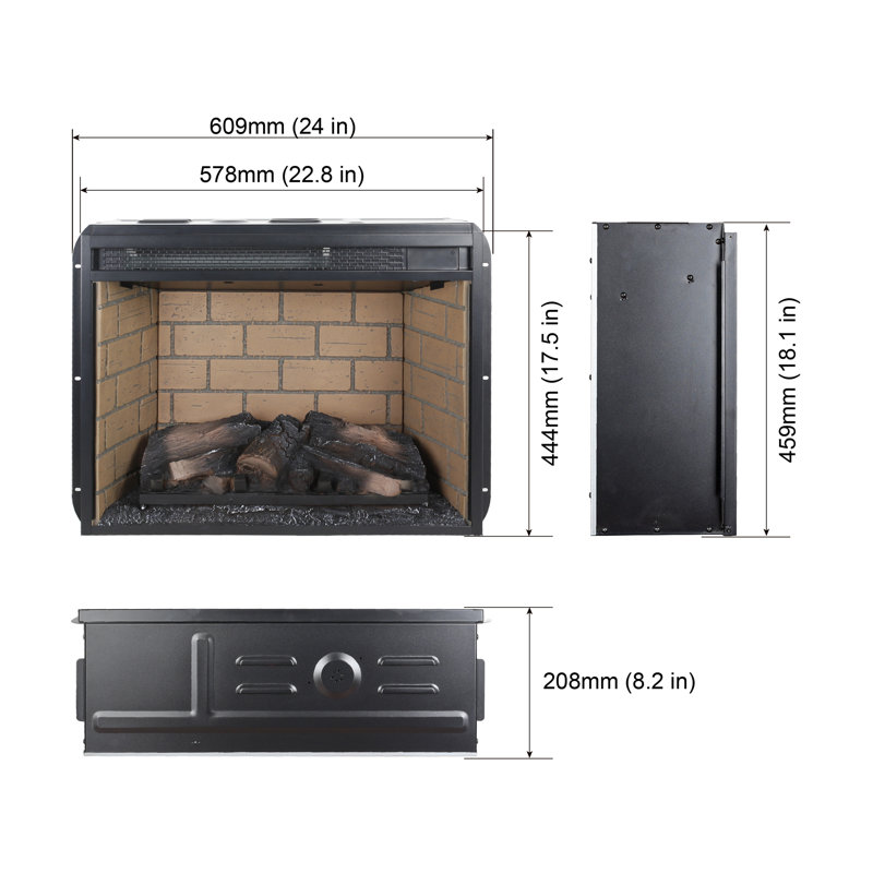 Infrared Quartz Woodlog Fireplace Insert with Brick Design, 18.1" H x 24" W x 8.2" D