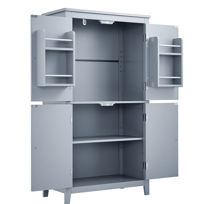 4-Door Grey Bathroom Storage Cabinet With Adjustable Shelves, Improve Efficiency Space Design For, Gray