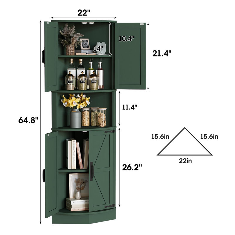 Grande armoire de coin 64,8 po Farmhouse, Vert