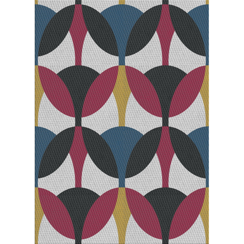 Rose géométrique/bleu/gris Tapis décoratif, Rectangle 4 pi x 6 pi