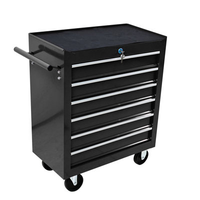 Rolling Tool Box With 6 Drawers And Secure Lock, For Workshop - Black Drawer Cart Lock Smooth -Bearing Slides