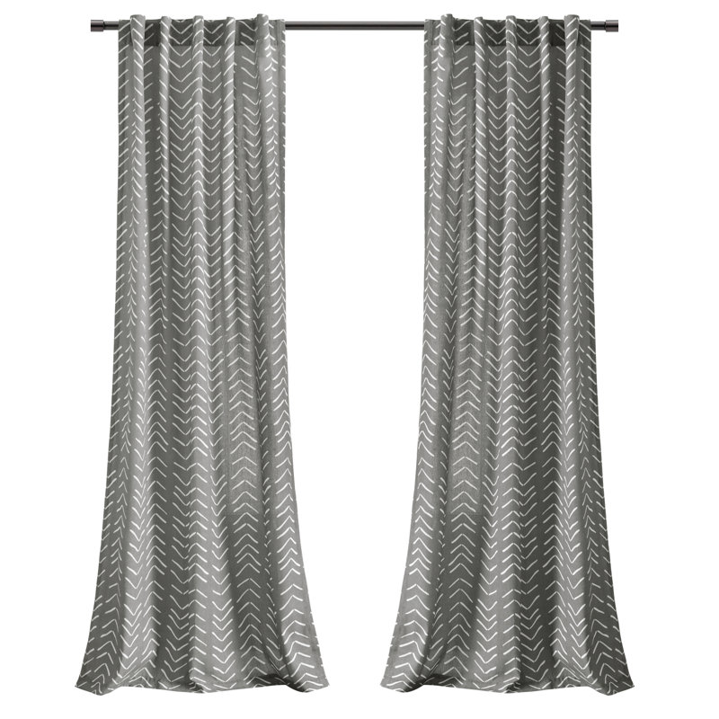 Hygge Modern Arrow Linen Look Cotton Blend Semi Sheer Curtain Pair, Dark Gray