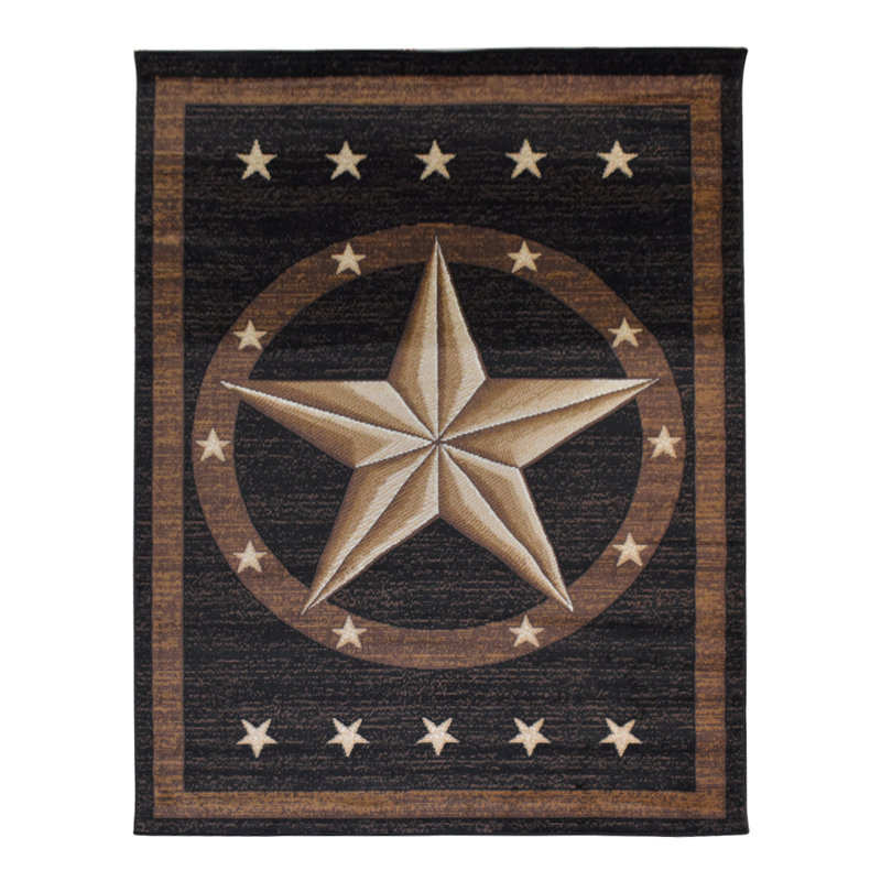 Tapis Aaleeyah Western | Design médaillon étoile solitaire | Polypropylène | Tapis décoratif d'intérieur, Noir / brun