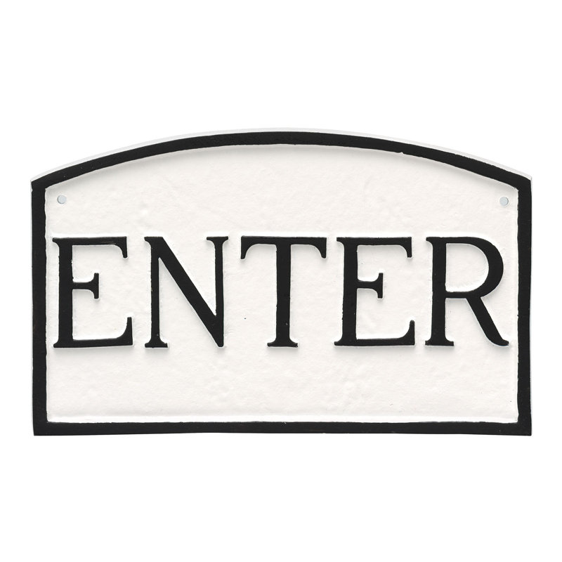 Enter Statement Garden Plaque, White/Black, 13" H x 21" W x 0.25" D