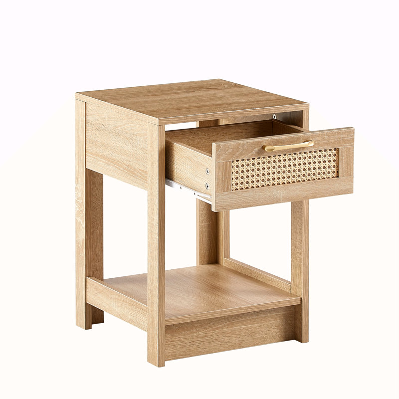 15.75" Rattan End Table With Drawer