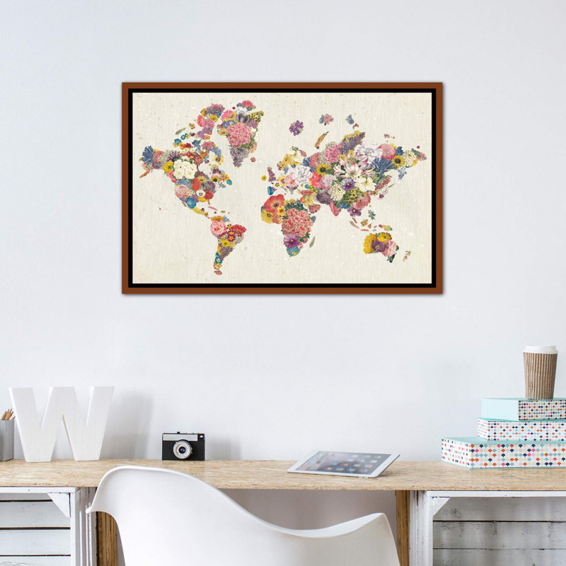 «Botanical Floral Map Light» par Wild Apple Portfolio - impression d'art graphique, H 26 po x l 40 po x 1,5 po, Pas de tapis