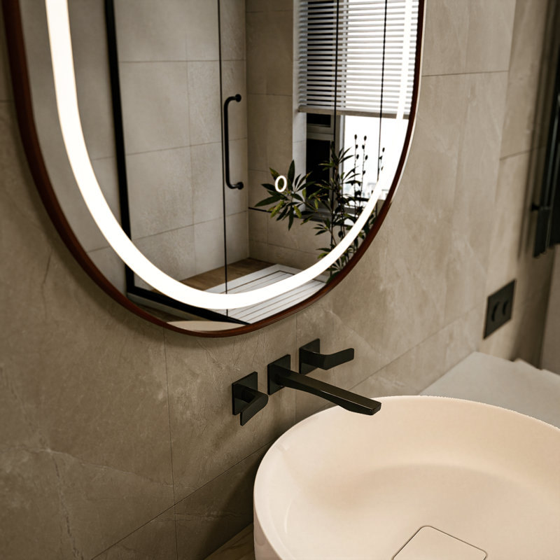 Round Bathroom Vanity Wall Mirror , Rose Gold, 35.4" x 23.6", Vertical
