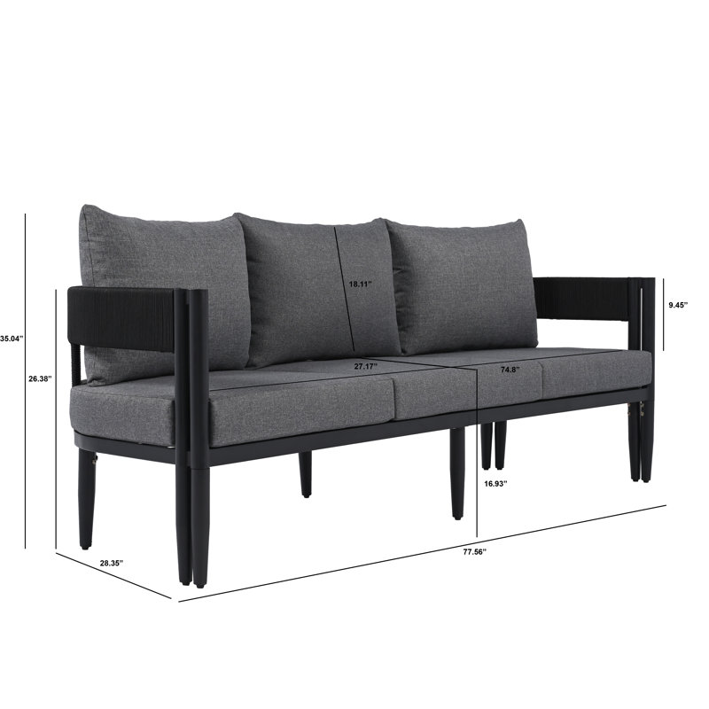 Viola 77.56'' Metal Outdoor Patio Sofa, Gray