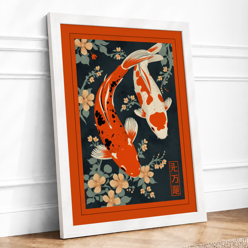 Koi and Blossoms Japandi - Framed Print, A1 - 84.1 x 59.4 cm, White