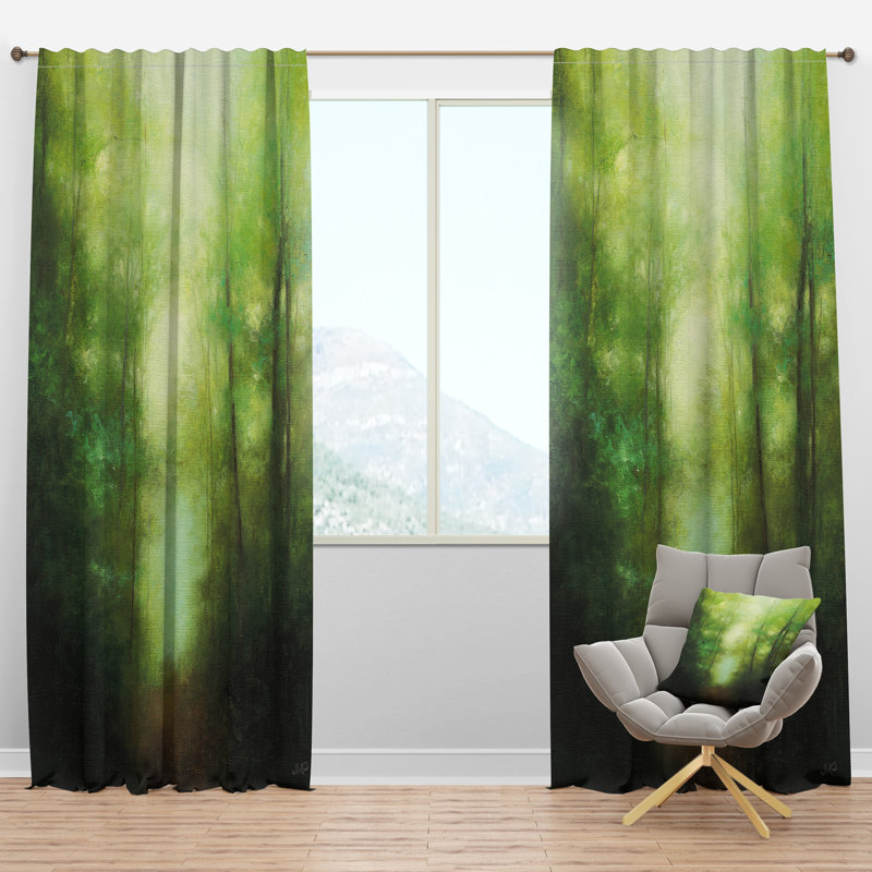 Panneau de rideau simple semi-diaphane avec passe-tringle Into the Clearing Forest, l 52 po x L 90 po