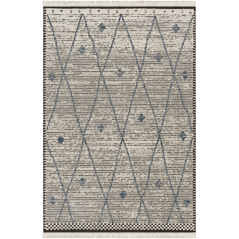 Isal Diamond Charcoal and Blue Area Rug, Rectangle 8' x 10'