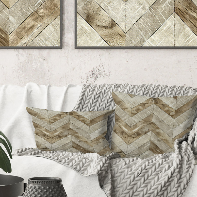 Coussin brun et beige Midcentury Chevron II - Midcentury, H 16 po x l 16 po