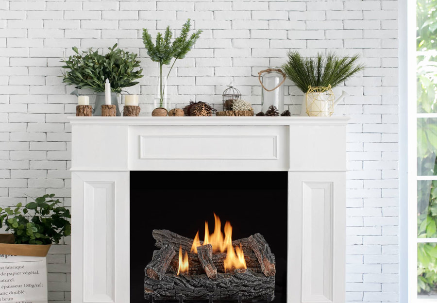 White Gas Fireplace