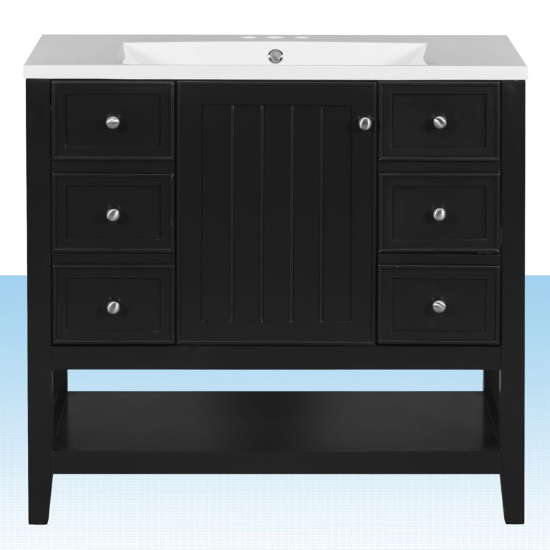 Obieze 36'' Single Bathroom Vanity with Ceramic Top, Black