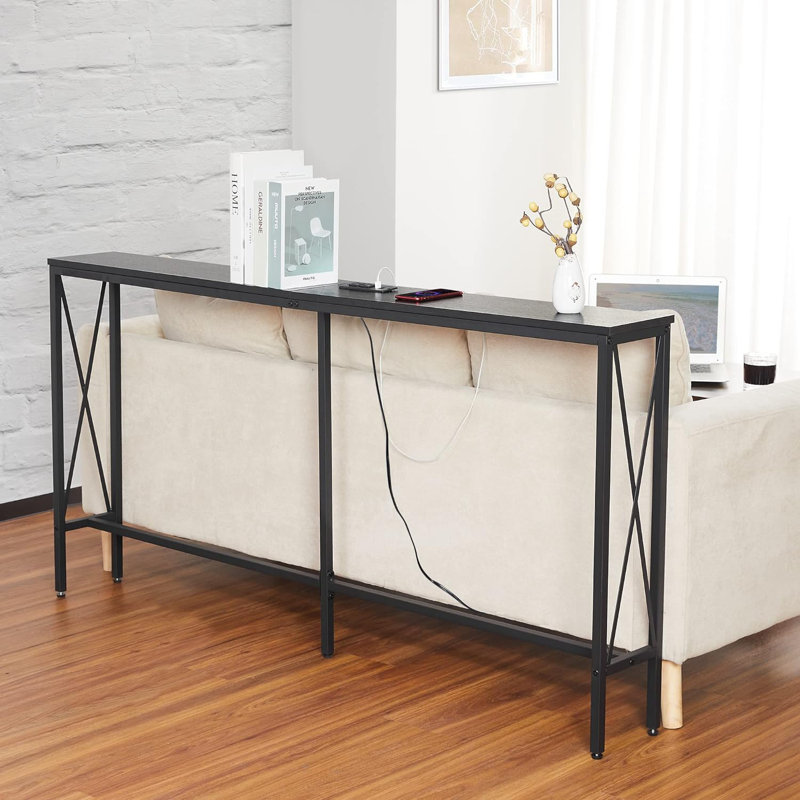 Console Tigges, Noir, noir, noir, noir, H 31,5 po x l 62,99 po x P 5,91 po, Brun