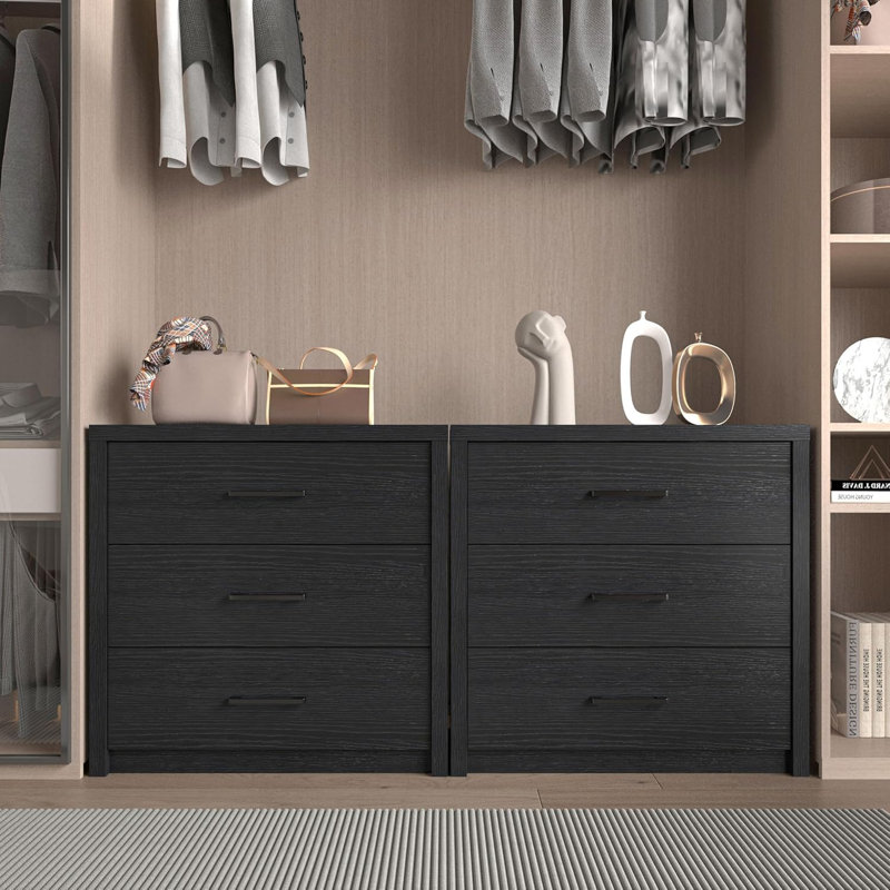 3-Drawer Wood Dresser - Wide Chest for Bedroom, Living Room or Home Office, Black