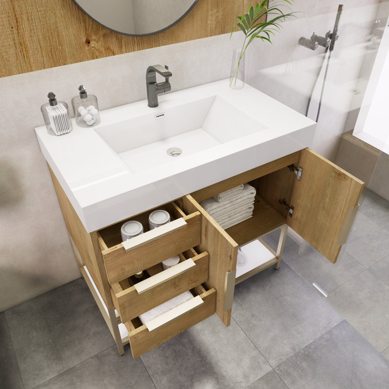 Ensemble de meuble-lavabo simple 35,4 po Malwina, Chêne