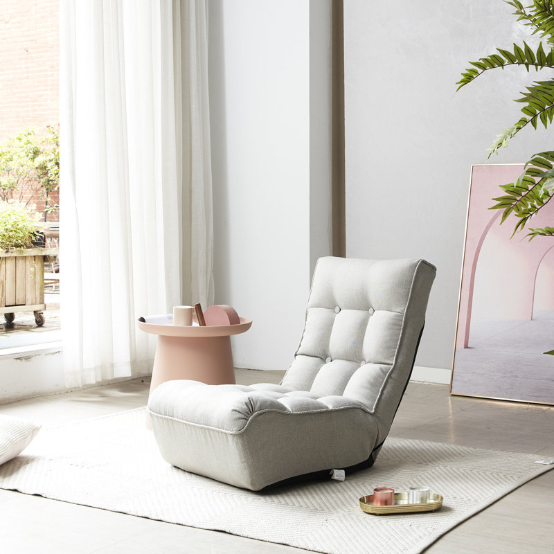 Metal Reclining Chair For Tv Watching - Gray And Linen Floor Chair, Space Saving Design