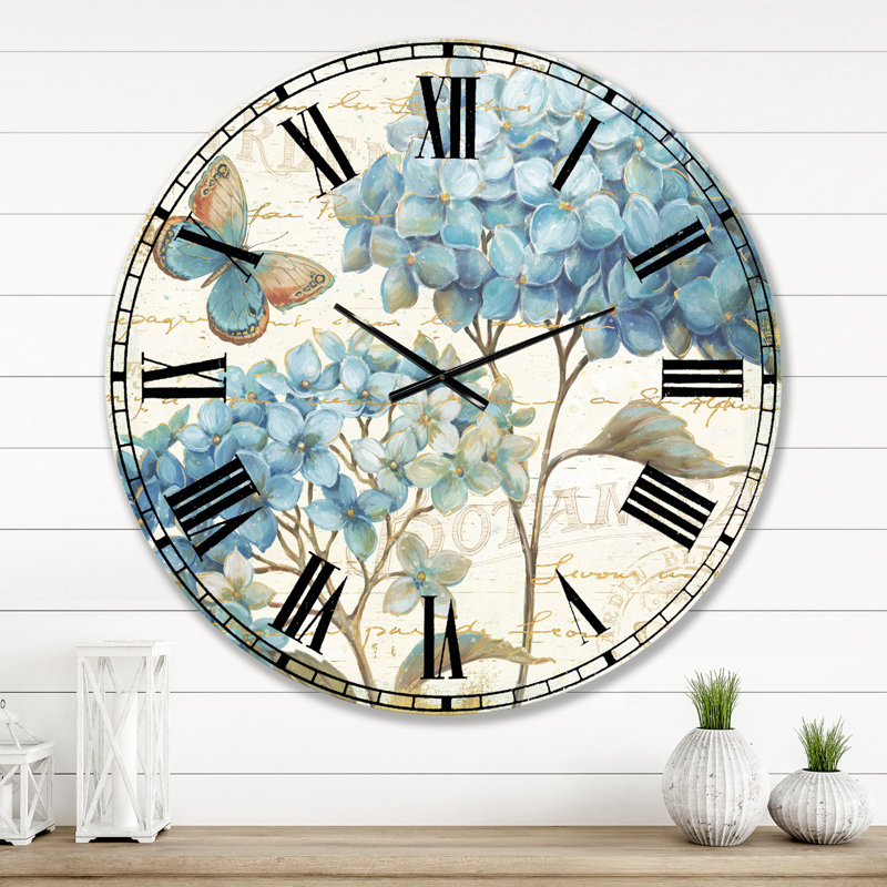 Butterfly Blue Garden II - Horloge murale traditionnelle, Surdimensionné