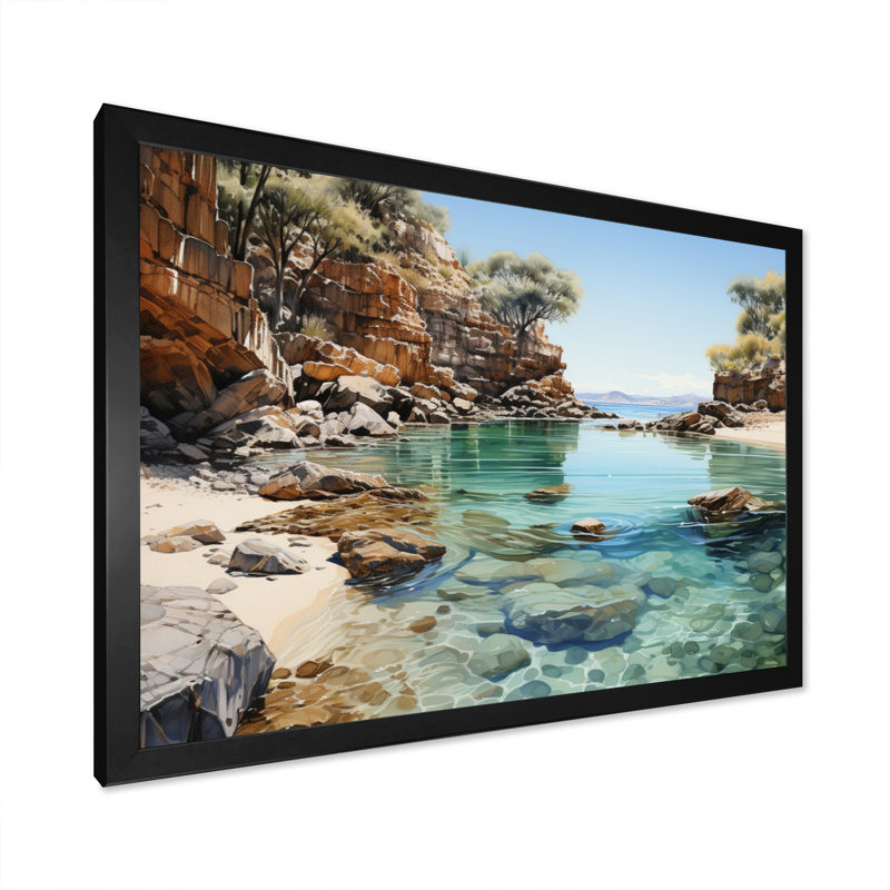 Bevard Rocky Beach Isolé sur toile, H 16 po x l 32 po x P 1 po, Cadre simple noir