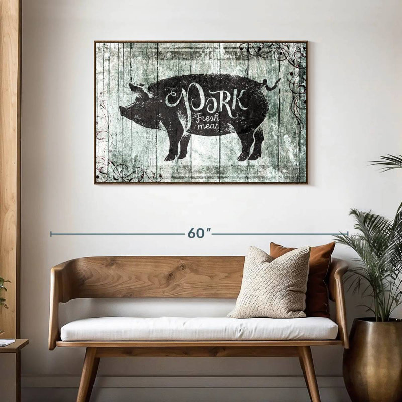 Plaque murale Fresh Pork, 43 po x 29 po, Cadre flottant noyer