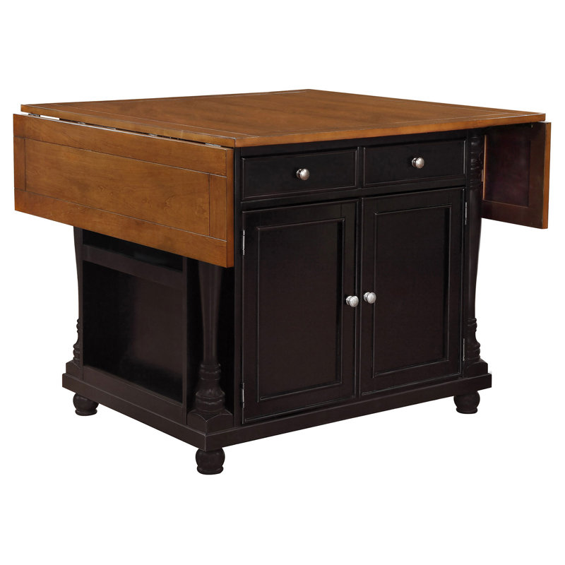Gurraj 2-Drawer Drop Leaf Kitchen Island Table, Black