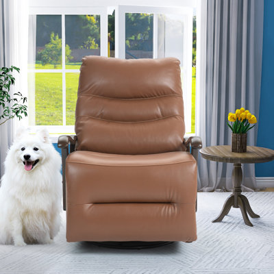 Ryun Faux Leather Rustic Swivel Rocker Recliner