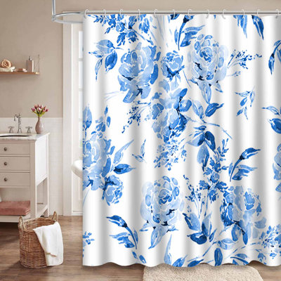 Rideau de douche aquarelle bleu à 12 crochets
