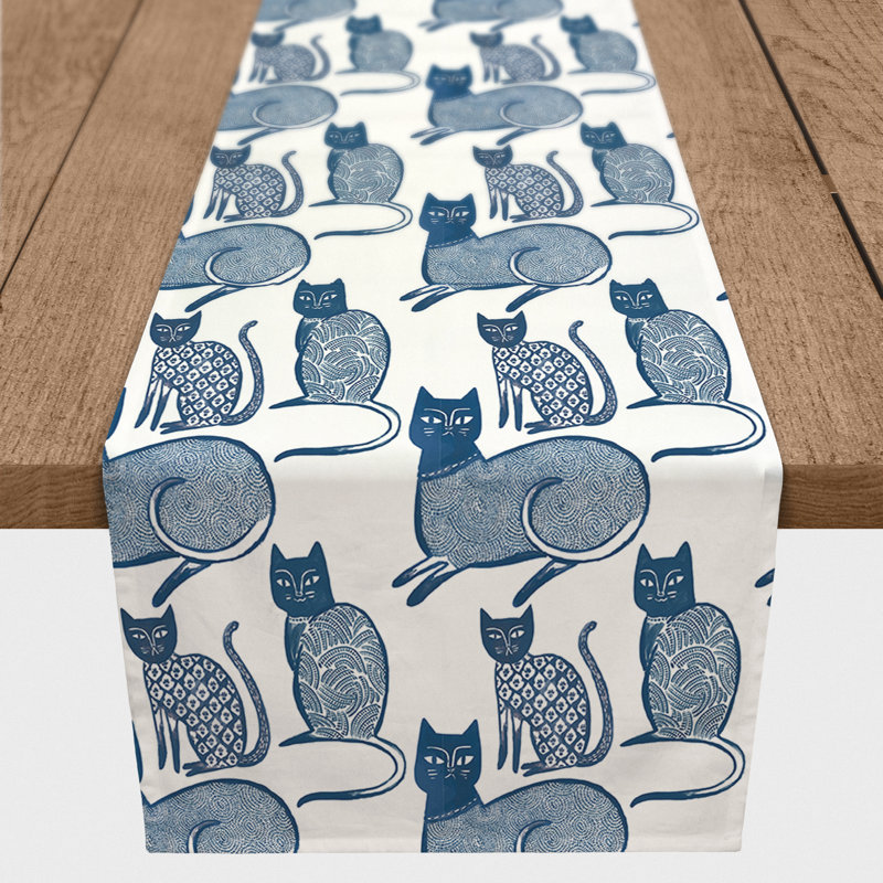Blue Cat Pattern Table Runner, 72" L x 16" W