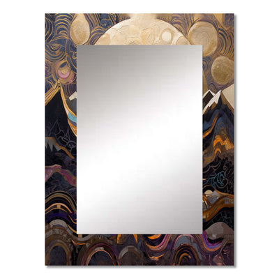 Golden Rising Moon II - Landscape Mirror, Traditional Decorative Wall Mirror, Printed Metal Art