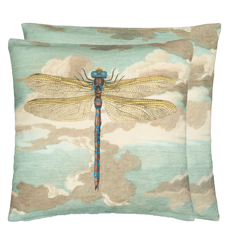 Dragonfly Over Clouds Sky Blue Decorative Pillow