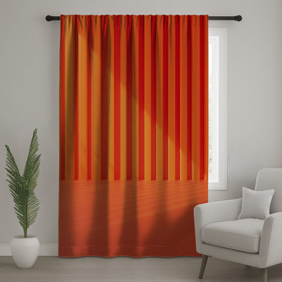Orange Vertical Stripes Window Curtains, Stripes Sheer & Blockout Curtains - 1 Panel