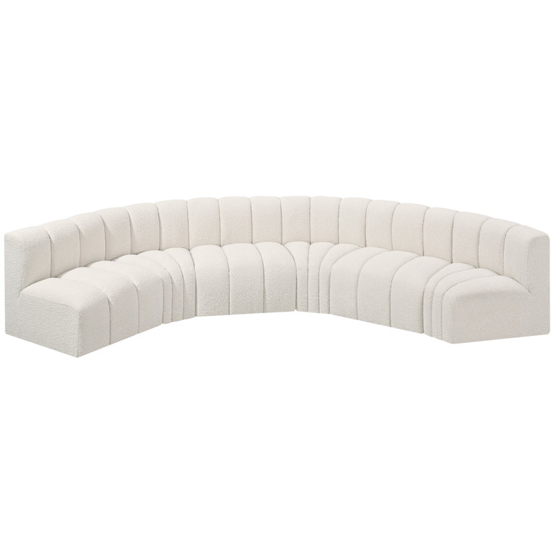 Huxleigh Upholstered Curved Sectional Reversible, Cream Boucle Fabric