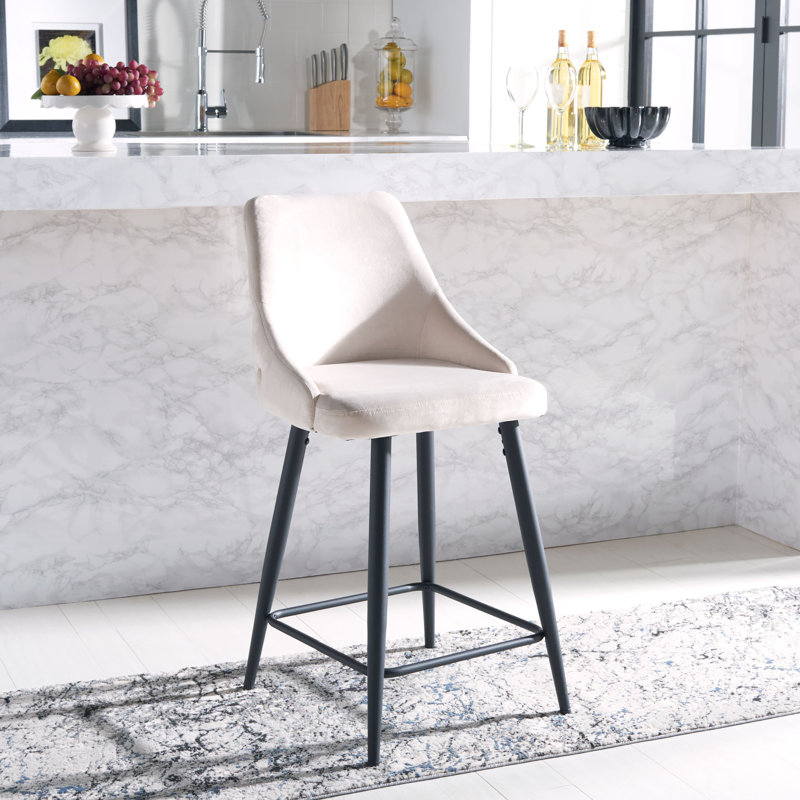 Kelsey Upholstered Counter Stool with Metal Frame, Beige