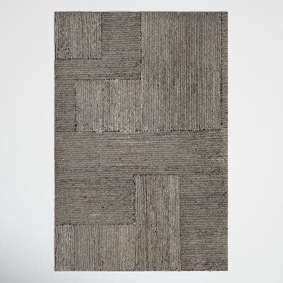Peeta Hand-Tufted Black/Ivory Geometric Wool Rug