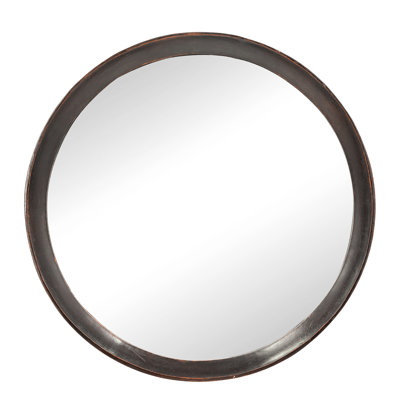 Mango Wood Wall Mirror 20". For Bathroom & Entryway. Solid Frame, Minimalist, 19.8X19.8X1.3 Inches, 4.3Lbs, Dark Brown Tint 20" Round Mirror. Entryway Decorative Object. Flame