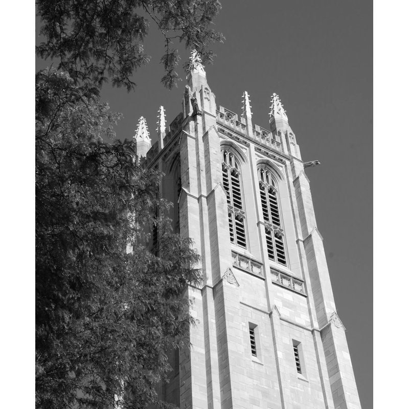 Church Tower Black White - Photograph Print, 46cm H x 30cm W, Black Floater Framed