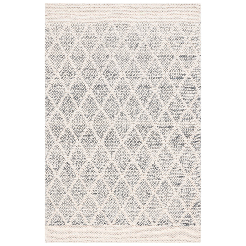 Solares Hand Woven Wool/Pet Wool/Cotton Geometric Rug in Gray/Ivory, Rectangle 3' x 5'