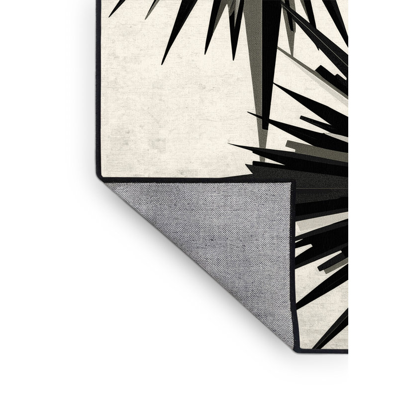 Machine Washable Penola Art Deco Starburst Rug in Gray – Black Binding, 3' Square