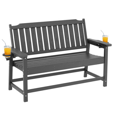 HDPE 2-Person Outdoor Garden Bench, Patio Loveseat With Cup Holders