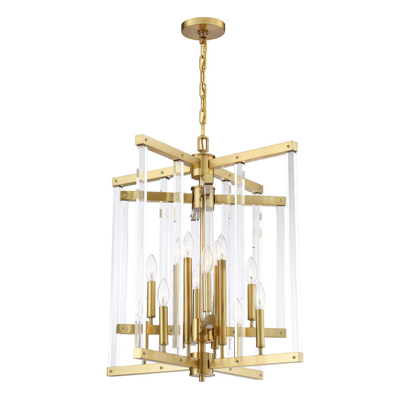 Lustre géométrique à style bougie 12 lumières Gerhard, Laiton poli