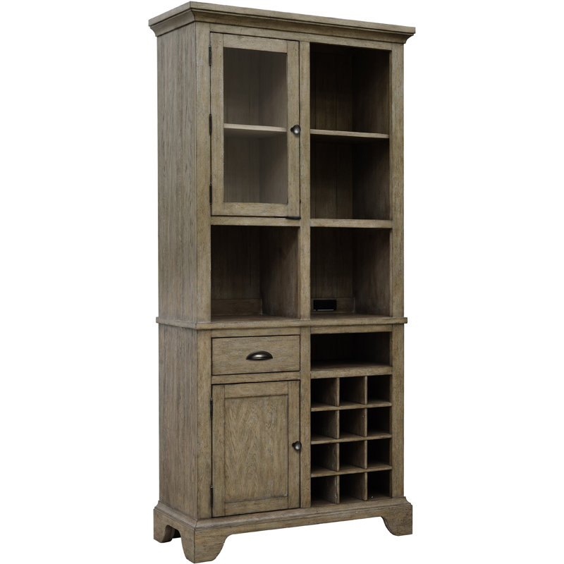 Brown Oak Wood Kitchen Curio with Wine Storage