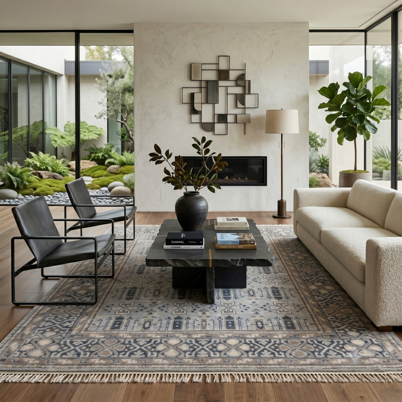 Tapis en laine naturel noué à la main Seeneytown, Rectangle de 10 pi x 14 pi
