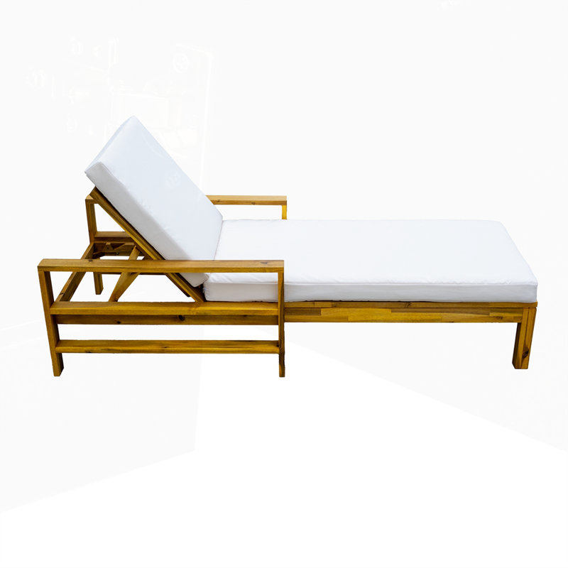 Chaise longue d'extérieur à dossier réglable en bois d'acacia convenant aux jardins, Beige