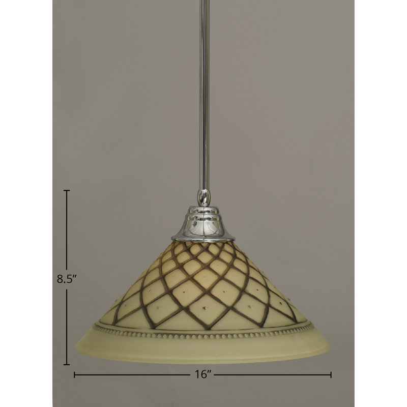 Stem Hung Pendant With Glass, Chrome, 16", Chocolate Icing Crystal Glass