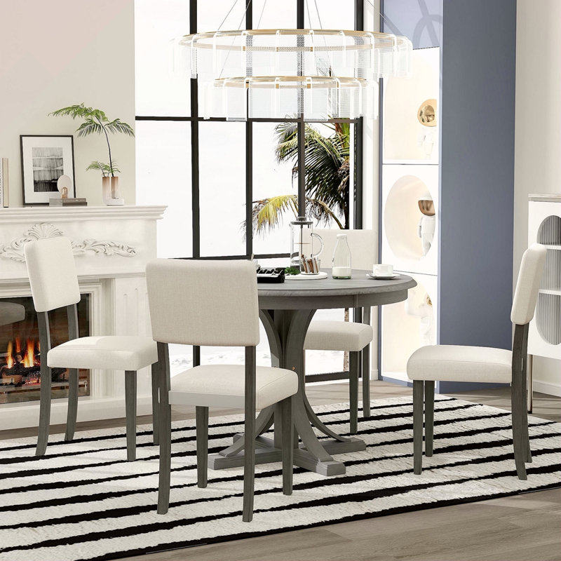 Ensemble de table de salle à manger 5 pièces avec pieds courbés et 4 chaises rembourrées pour la salle à manger, Gris, Gris