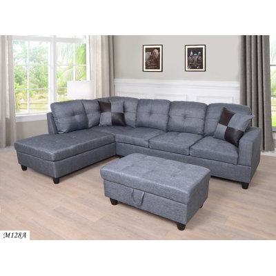 Gunnar 3-Piece Sectional – Fabric Sofa Set with Soft-Touch Upholstery & Storage Ottoman